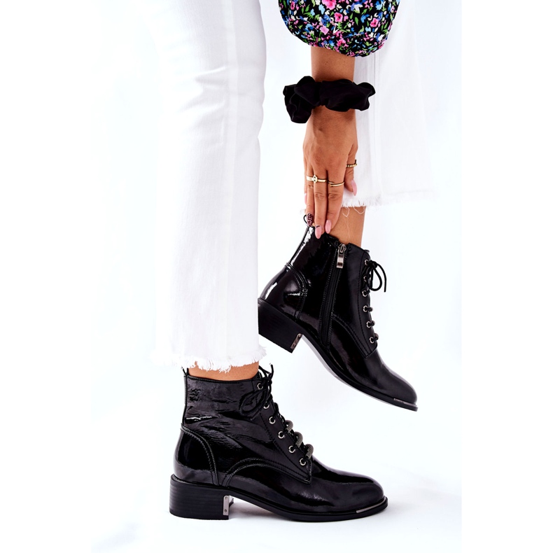 D&A Botas quentes femininas clássicas lacadas reflexo preto 4 D&A Botas quentes femininas clássicas lacadas reflexo preto 4