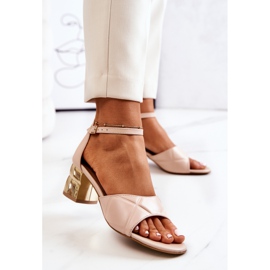 Lewski Shoes Sandálias de couro em uma barra Lewski 3027 bege dourado 2