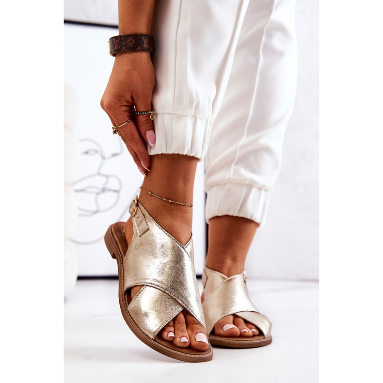 Lewski Shoes Sandálias de couro Lewski 3019 Golden dourado 2