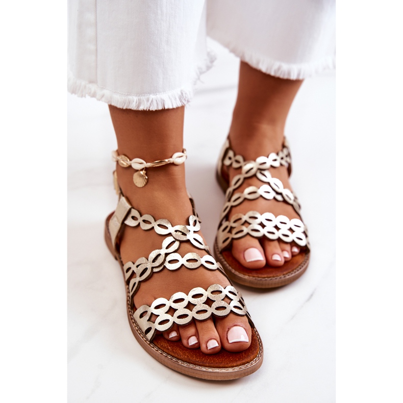 Lewski Shoes Sandálias de couro vazado Lewski 3022 Golden dourado 1