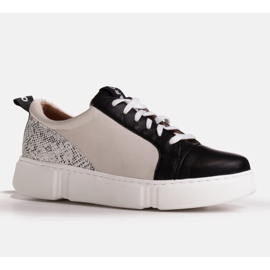 Marco Shoes Tênis de couro preto leve com um encaixe bege 1