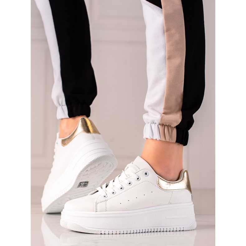 Fashion Tênis da moda na plataforma branco dourado 1