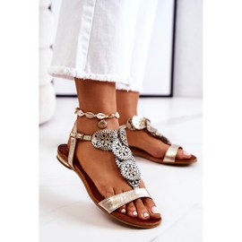 Lewski Shoes Sandálias de couro vazado Lewski 3049 Golden dourado 2