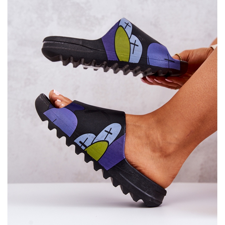 PS1 Chinelos de borracha com estampa Black Monsters preto azul marinho 1