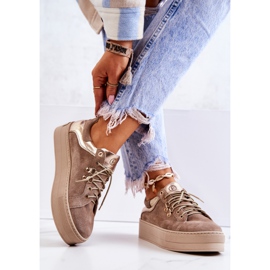 PF1 Sapatos esportivos de couro com plataforma bege Mary Ann 1