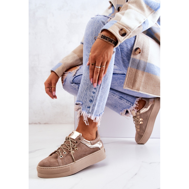 PF1 Sapatos esportivos de couro com plataforma bege Mary Ann 2