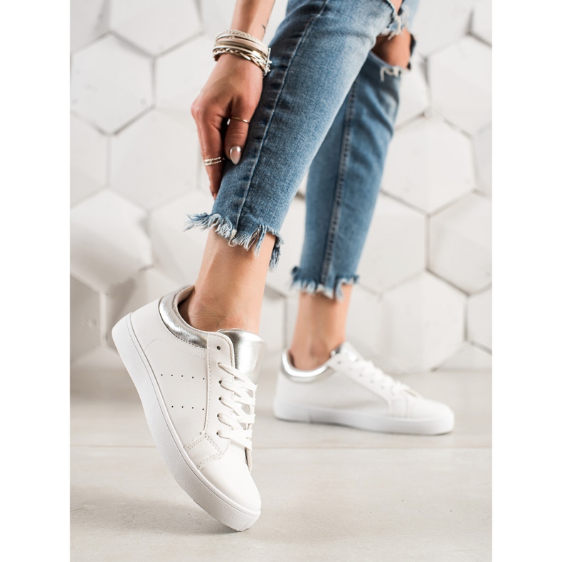 TRENDI Tênis esportivo branco com couro ecológico 1