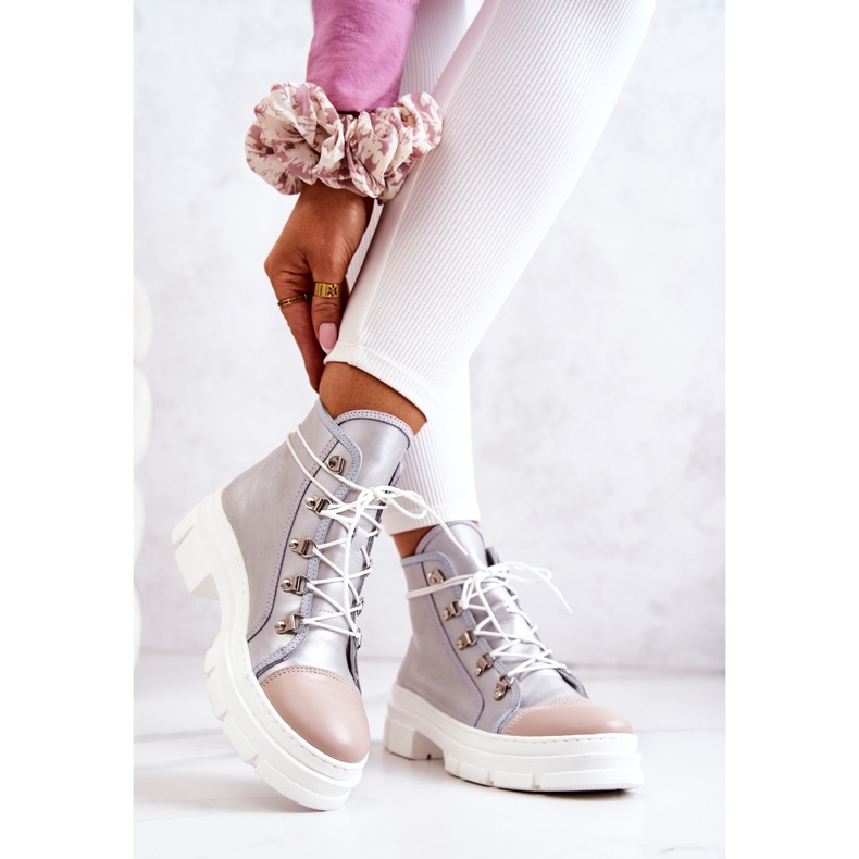 PK1 Botas de Couro Letty Prata bege 2