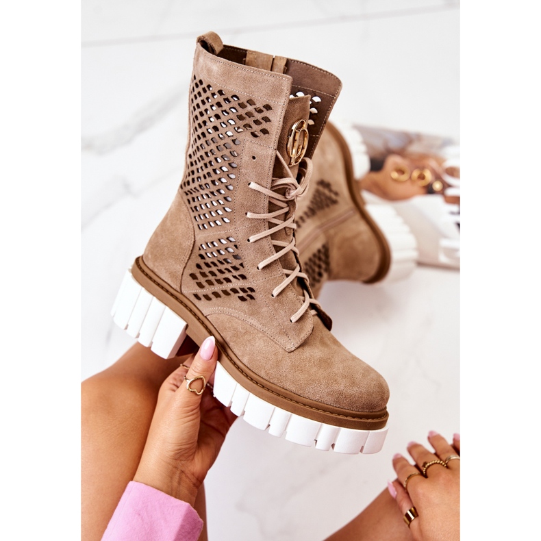 Botas de couro para trabalhadores Nicole Camel 2706 marrom 1