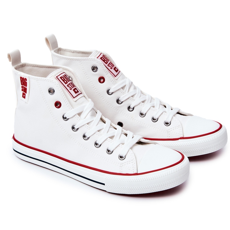 Tênis masculino de couro cano alto Big Star JJ174071 branco 2