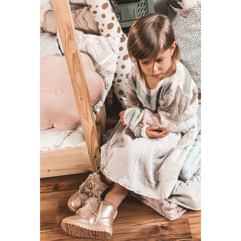 Botas de neve infantis com aurora dourada de pele rosa dourado 5 Botas de neve infantis com aurora dourada de pele rosa dourado 5