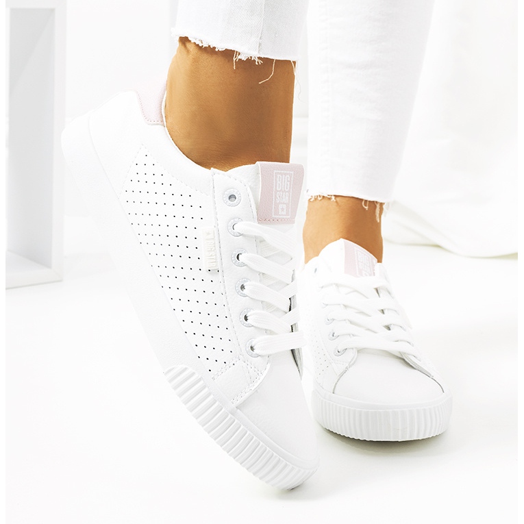 Tênis branco feminino Big Star HH274073 rosa 2