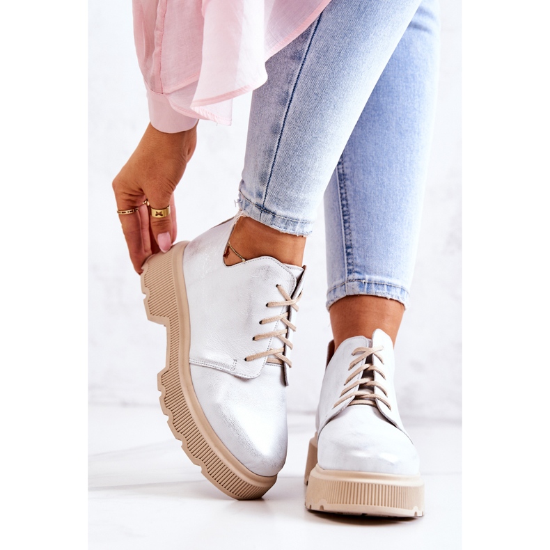 Brogues na sola maciça Nicole White-Silver 2701 branco prata 2