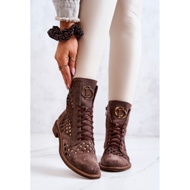 Botas de couro vazado Nicole Brown 2695 marrom 2