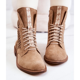 Botinhas de couro a céu aberto amarradas Nicole Camel 2696 castanho 1