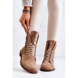 Botinhas de couro a céu aberto amarradas Nicole Camel 2696 marrom 2