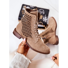 Botas de couro vazado com amarração Nicole marrom claro 2696 1