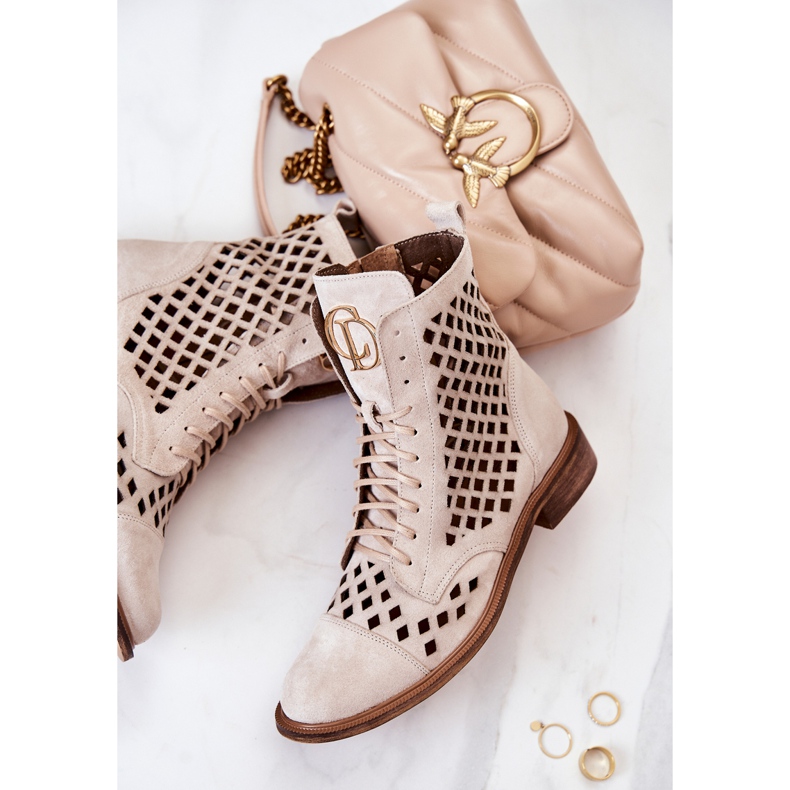 Botas Zazoo de couro perfurado, bege claro 2695 1