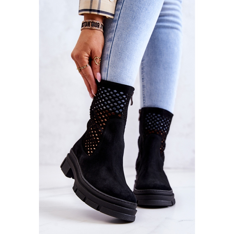 Botas de couro Trabalhadores Nicole Black 2711 preto 2