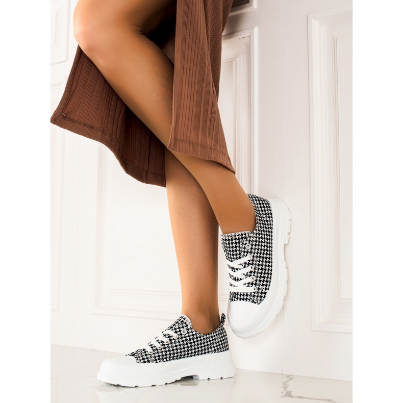 Bona Tênis xadrez baixo branco preto 2