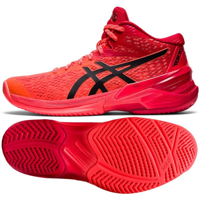 Tênis de vôlei Asics Sky Elite Ff Mt Tokyo W 1052A048 701 multicolorido laranjas e vermelhos 1