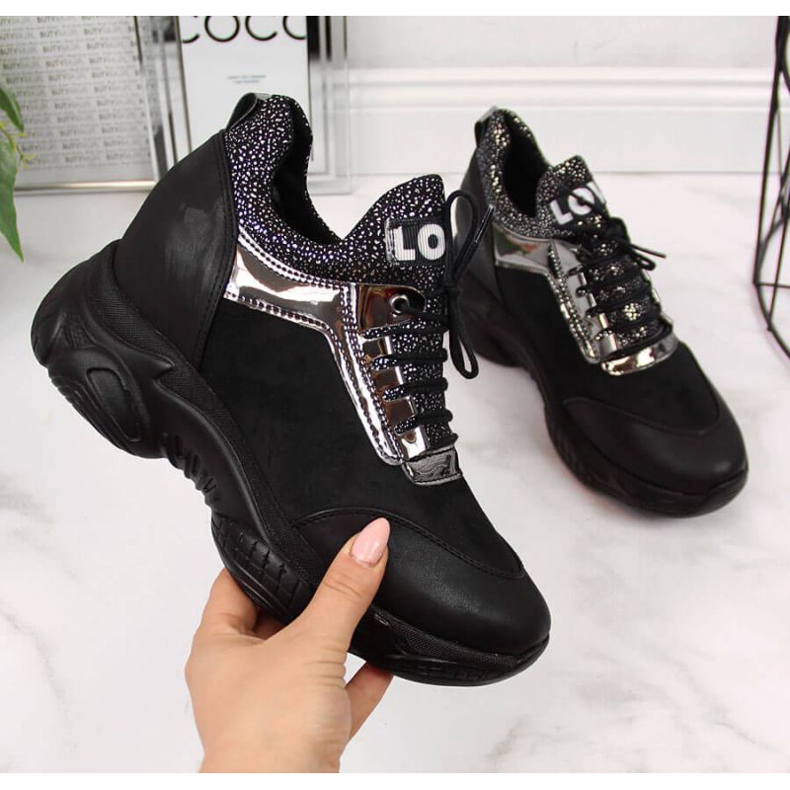 BM Tênis em uma cunha oculta Navy Dot W WOL9 preto 1