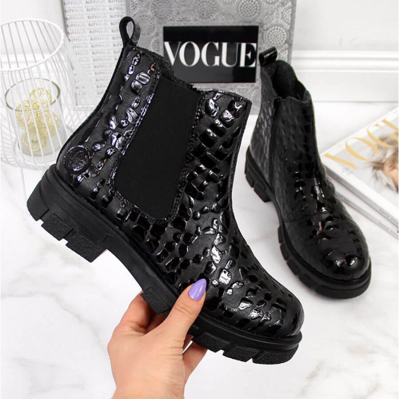 Botas com isolamento de couro Rieker W Z9152-00 pretas branco preto 1