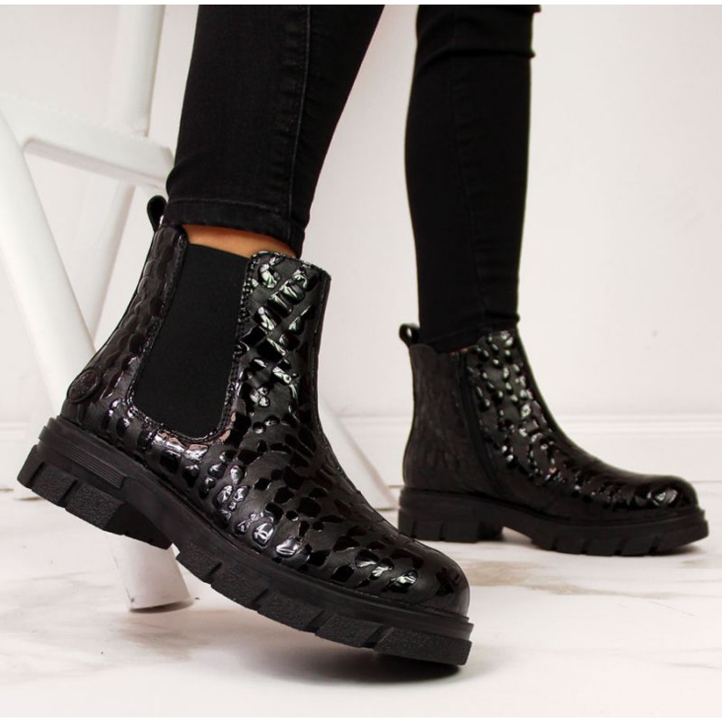 Botas com isolamento de couro Rieker W Z9152-00 pretas branco preto 2