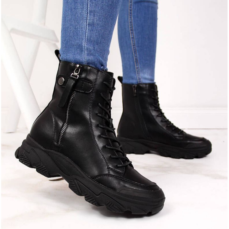 Botas de couro na plataforma Goe W II2N4031 preta preto 2