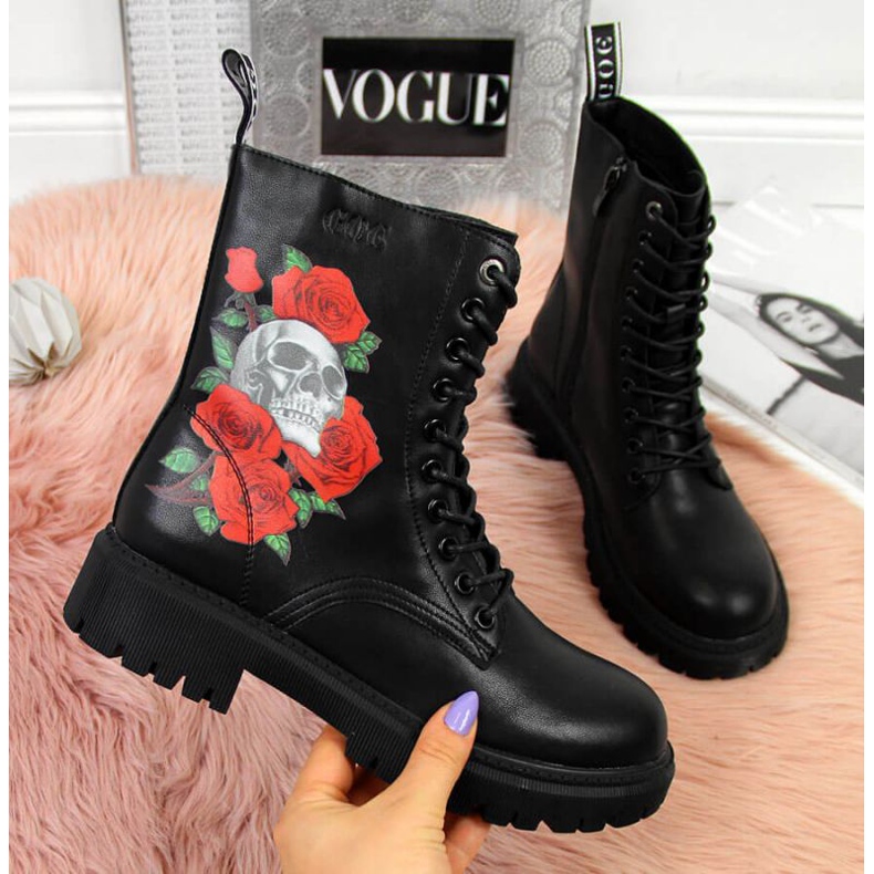 Botas de couro com Goe W II2N4044 estampado em preto branco vermelho 1 Botas de couro com Goe W II2N4044 estampado em preto branco vermelho 1