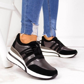 Sapatos de couro em cunha T.Sokolski W SCA139 prata preto 2