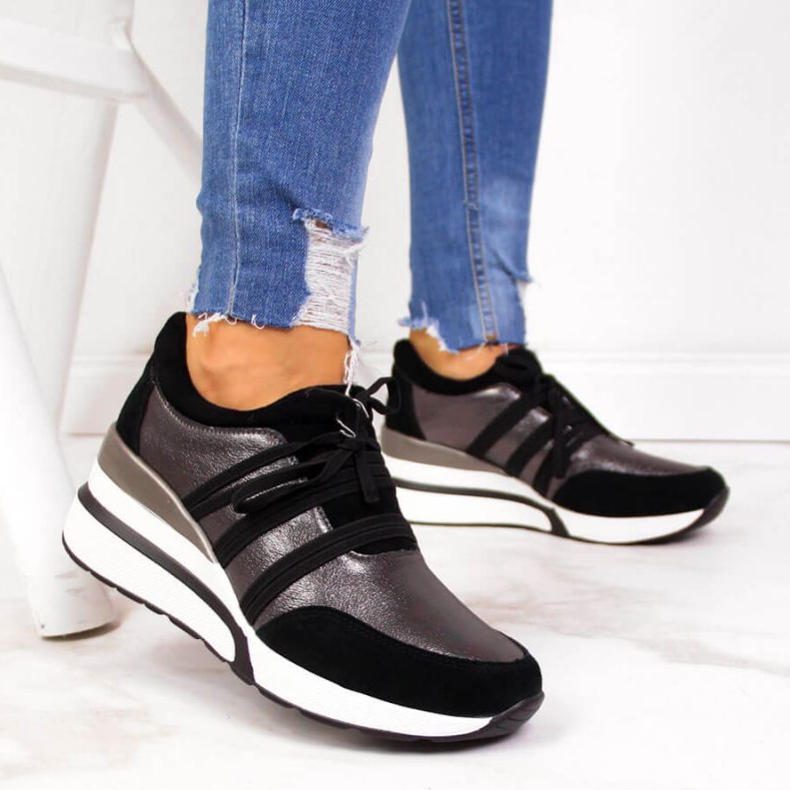 Sapatos de couro em cunha T.Sokolski W SCA139 prata preto 2