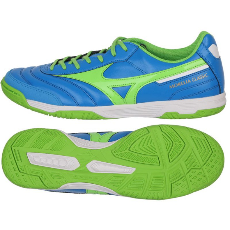 Chuteiras de futebol Mizuno Morelia Sala Classic M Q1GA210230 branco, azul, verde azul 1