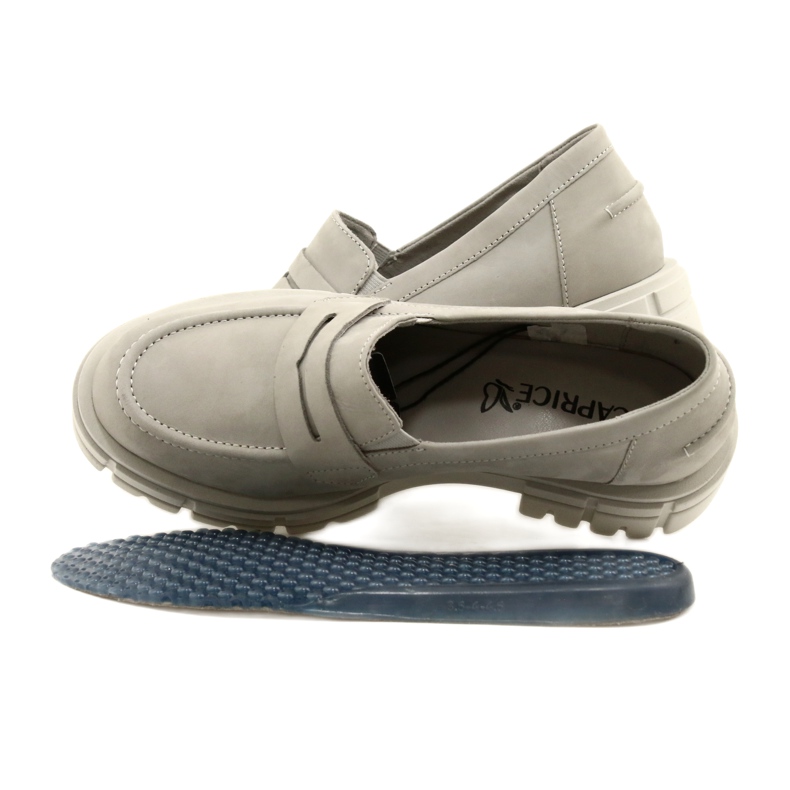 Mocas de couro feminino Caprice 24755-28 217 Gray cinza 8