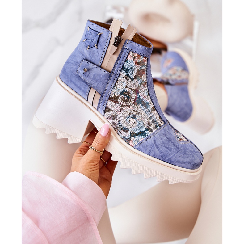Botas de couro em um poste maciço Maciejka Blue 05325-06 azul 2