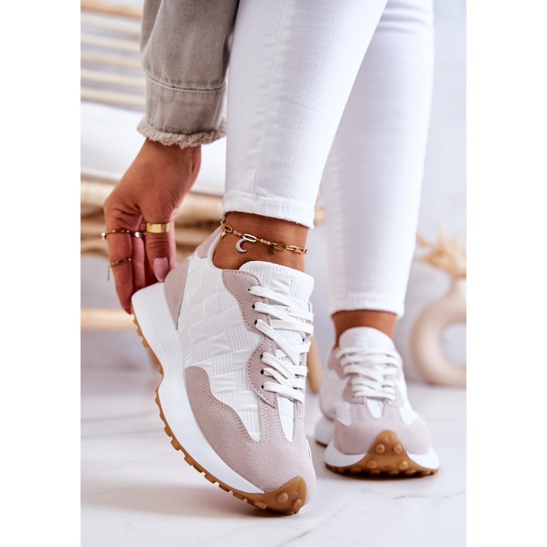 FJ1 Tênis Esportivo Clássico, Amarrado Branco e Bege Patrice 1