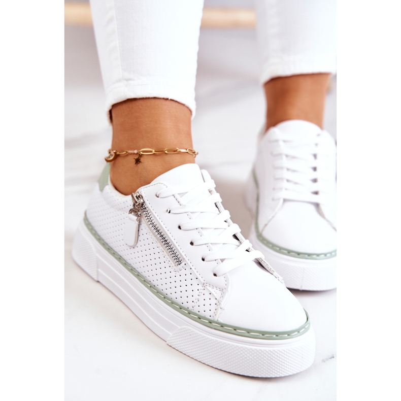 FB2 Calçados esportivos na plataforma Louisa branca e verde branco 1