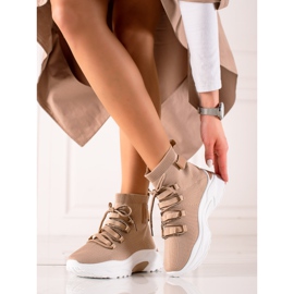 TRENDI Tênis com meia bege castanho 2