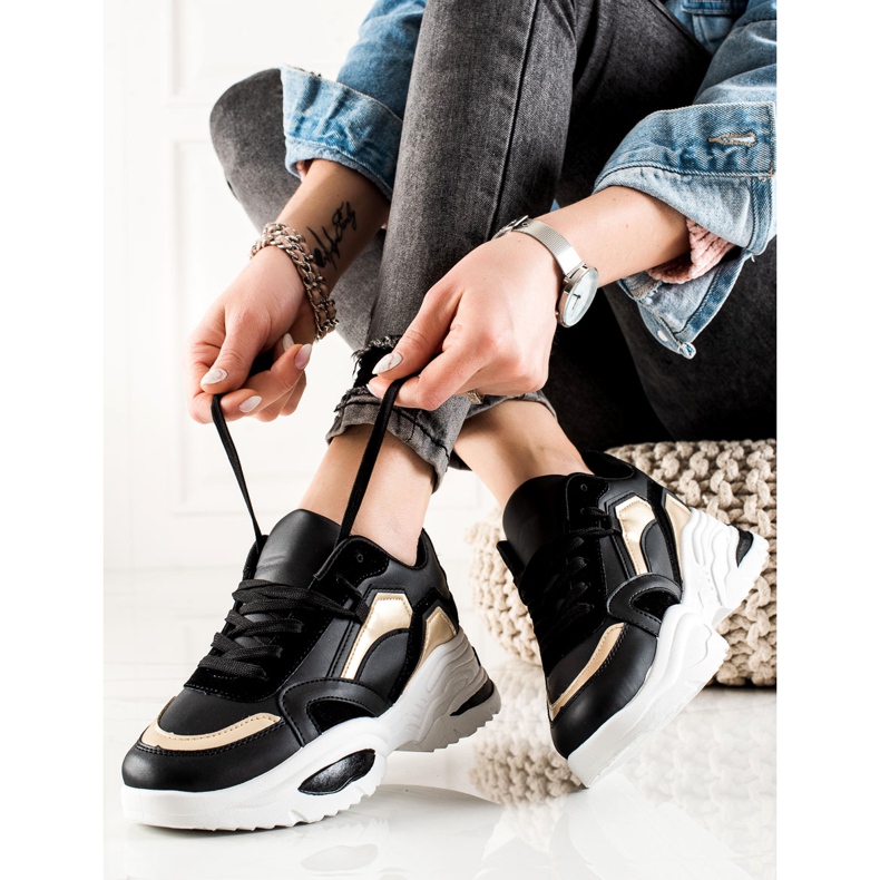 TRENDI Tênis de couro ecológico preto 1