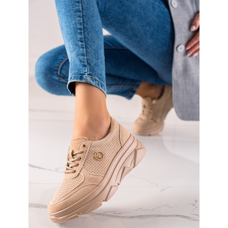 Filippo Tênis de couro bege castanho 1