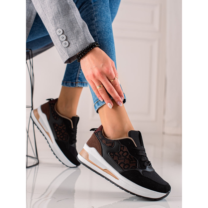 TRENDI Tênis elegantes na plataforma marrom preto 2