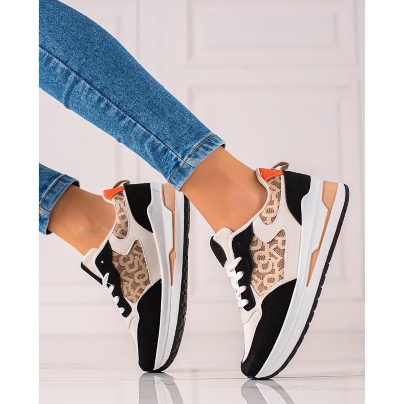 TRENDI Tênis elegantes na plataforma bege castanho preto 2