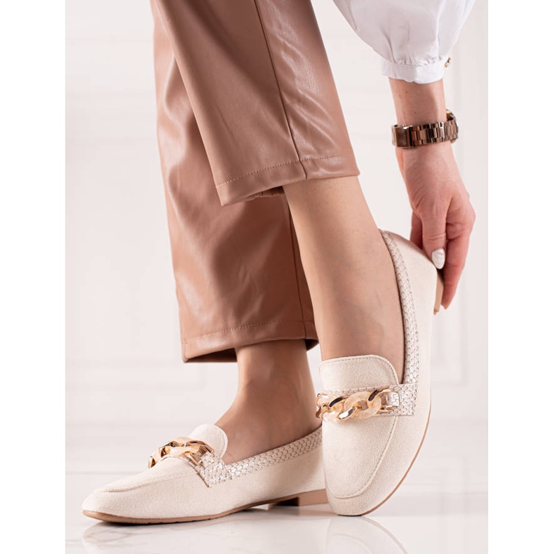 Small Swan Mocassins de creme elegantes bege 1