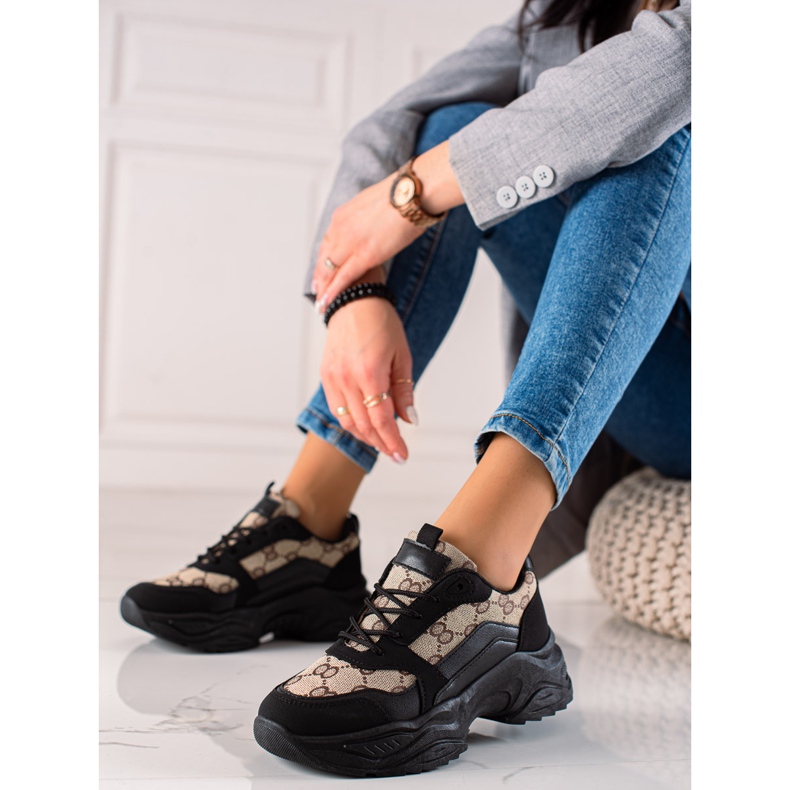 Seastar Tênis Pretos Com Padrões bege castanho 1 Seastar Tênis Pretos Com Padrões bege castanho 1