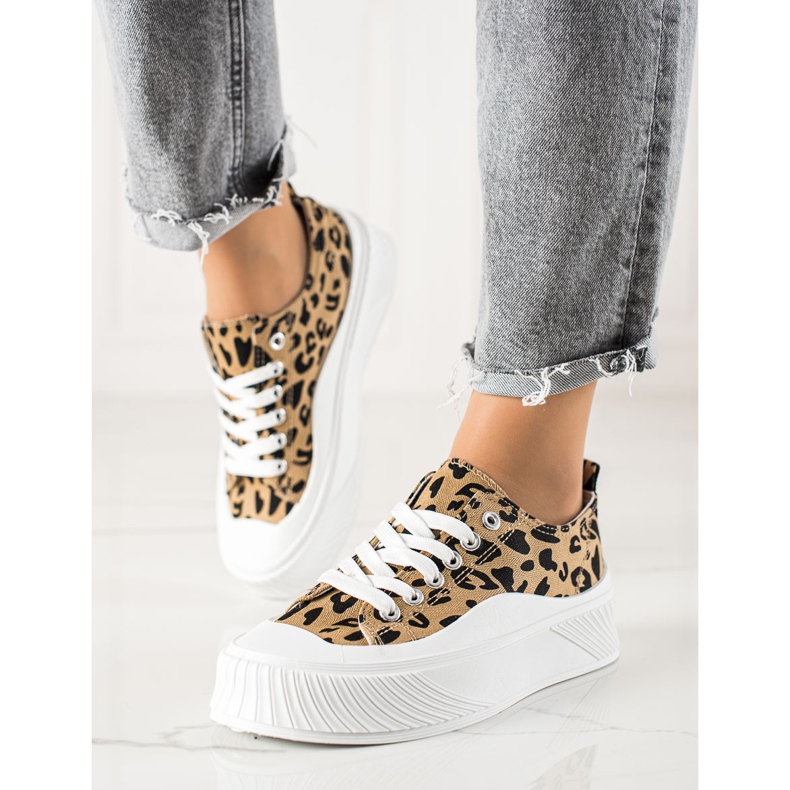 Seastar Tênis da moda em uma ampla plataforma bege preto 1