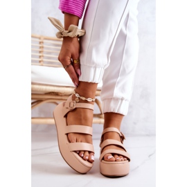 FS1 Sandálias de couro com fivela bege graciosa 1