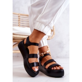 FS1 Sandálias graciosas de couro preto com fivela 2