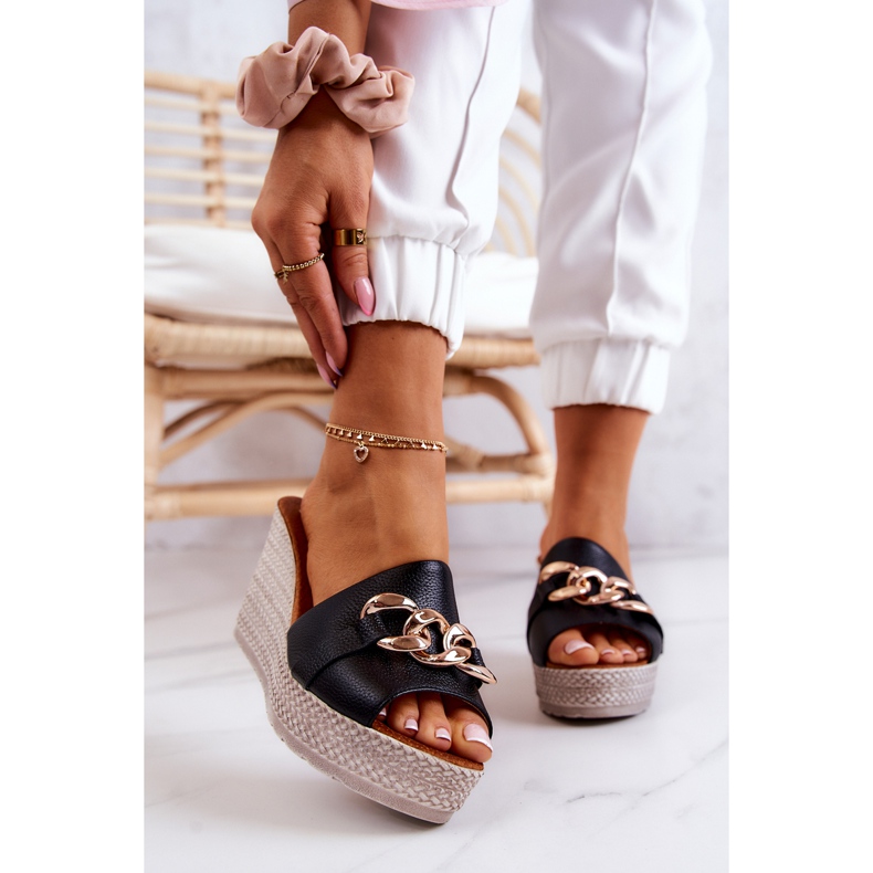 Lewski Shoes Chinelos de cunha de couro Lewski 3062 Preto 2