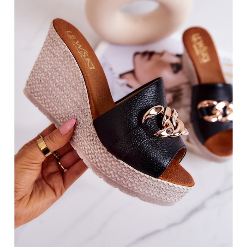 Lewski Shoes Chinelos de cunha de couro Lewski 3062 Preto 1