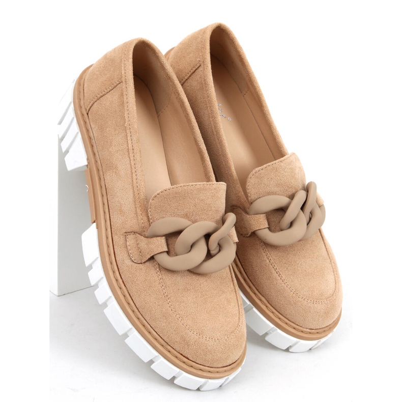 Mocassins femininos com corrente Juni Khaki bege 1